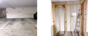 Parking space and storage unit with a ladder