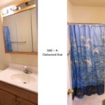 Full bathroom with tub/shower combo, toilet, vanity, and medicine cabinet