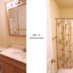 Full bathroom with tub/shower combo, toilet, vanity, and medicine cabinet