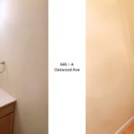 Half bathroom with toilet, vanity, and mirror