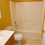 Full bathroom with medicine cabinet, vanity, toilet, and tub/shower combo