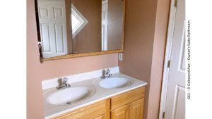 Bathroom with double vanity and large medicine cabinet