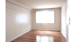 Unfurnished bedroom with wood-style floors and large window
