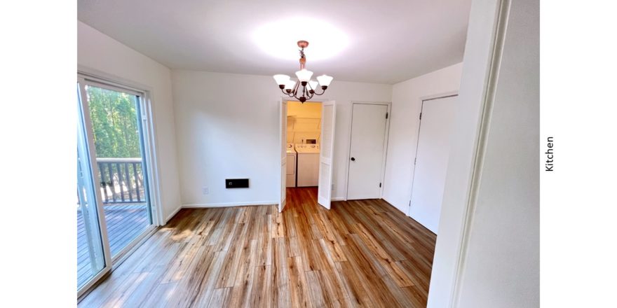 Kitchen eating area with access to deck and laundry room