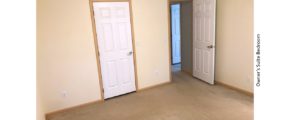 Unfurnished, carpeted bedroom with closet