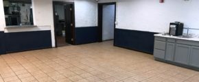 Large dining area with storage and tile floor