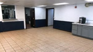 Large dining area with storage and tile floor