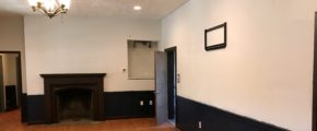 Great room with fireplace and built-in shelf