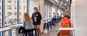 People studying and doing homework in a study lounge