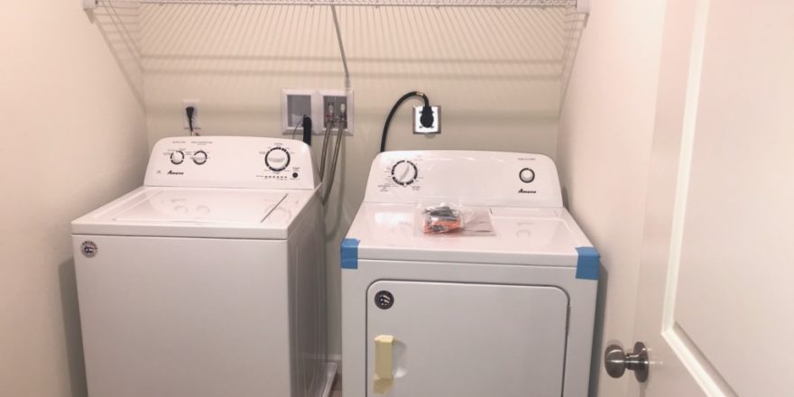 a washer and dryer in a small room