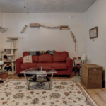 downstairs unit living room with white walls and wooden floors