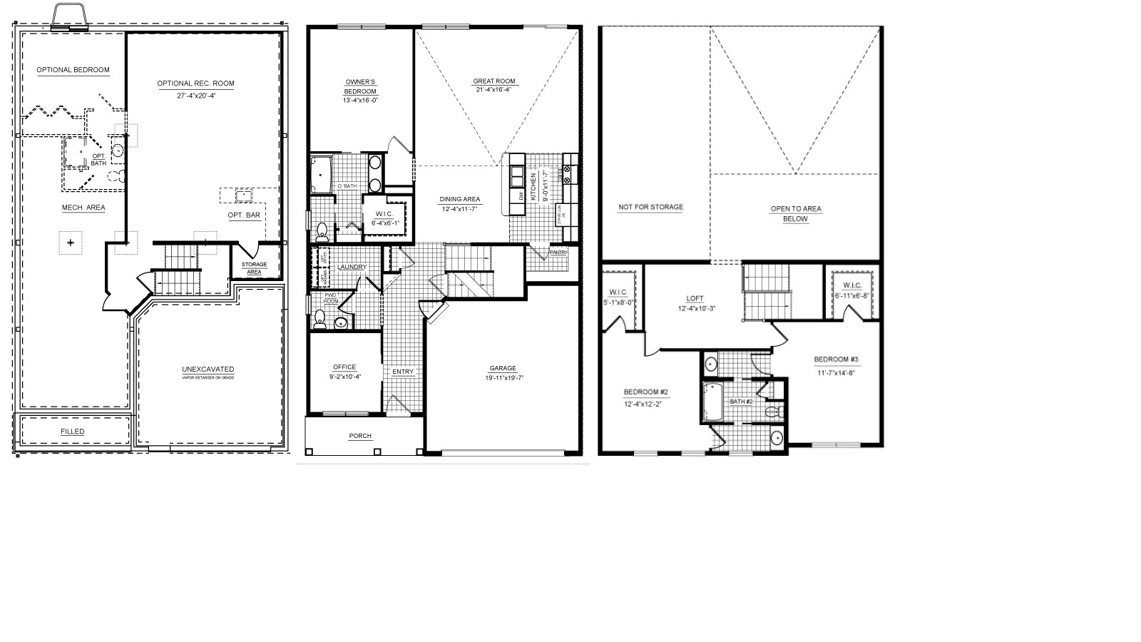the floor plan for a three story house