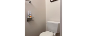 a white toilet sitting in a bathroom