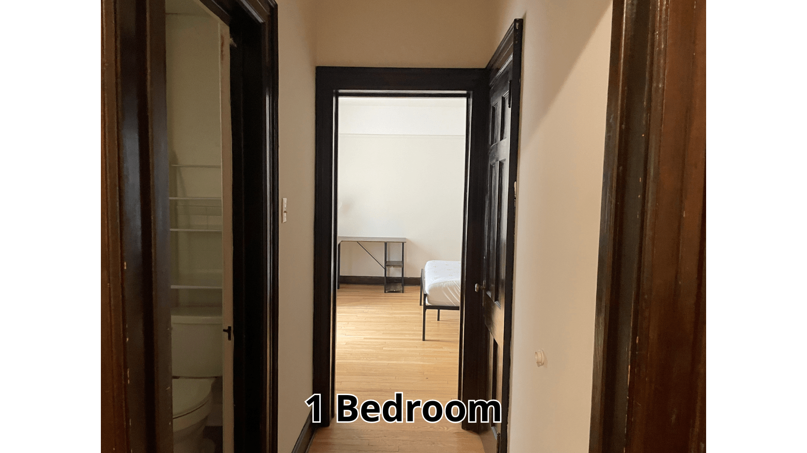 1 Bedroom hallway with open doors