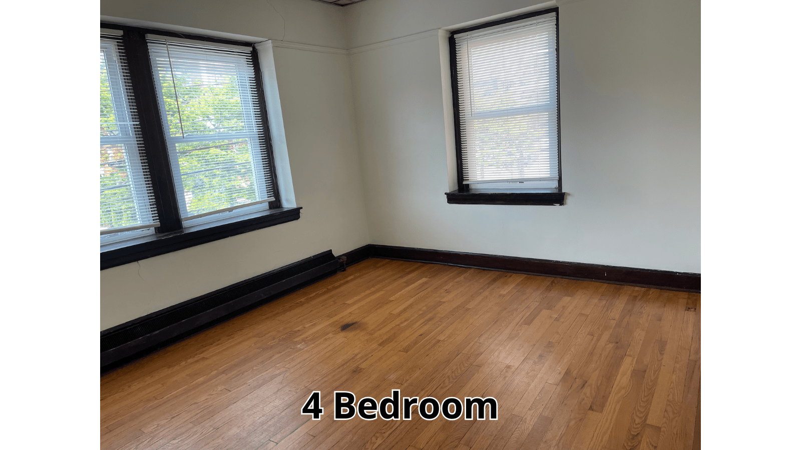 Empty 4 bedroom room with wood floors