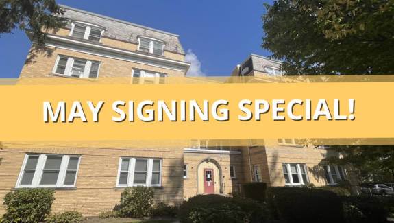a yellow sign that says may signing special