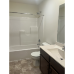 a white toilet sitting next to a bath tub