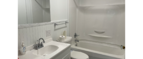 a bathroom with a sink, toilet and bathtub