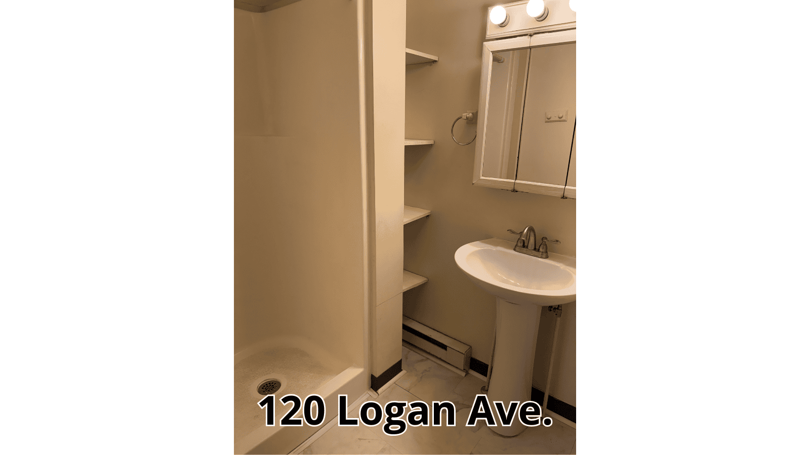Small bathroom with shower and sink