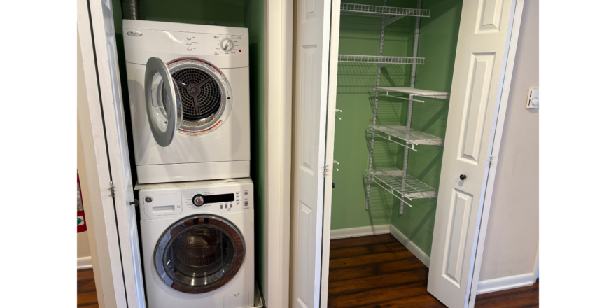 a washer and dryer in a small room