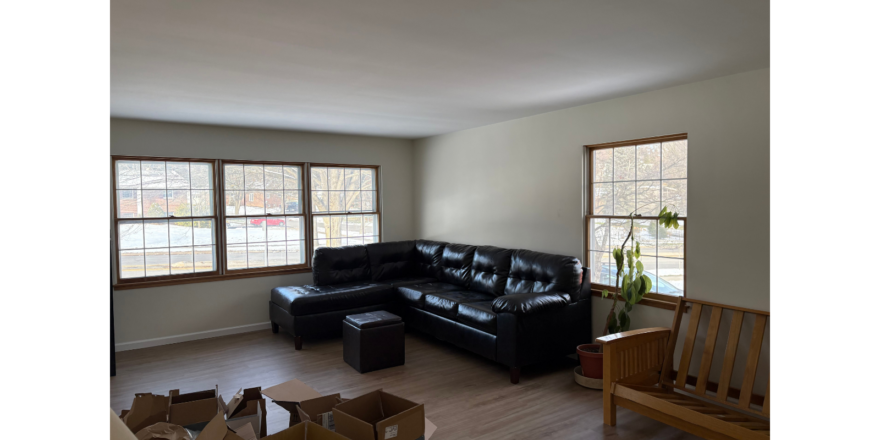 a living room with a couch and a chair
