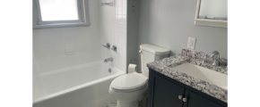 a bathroom with a sink, toilet and bathtub