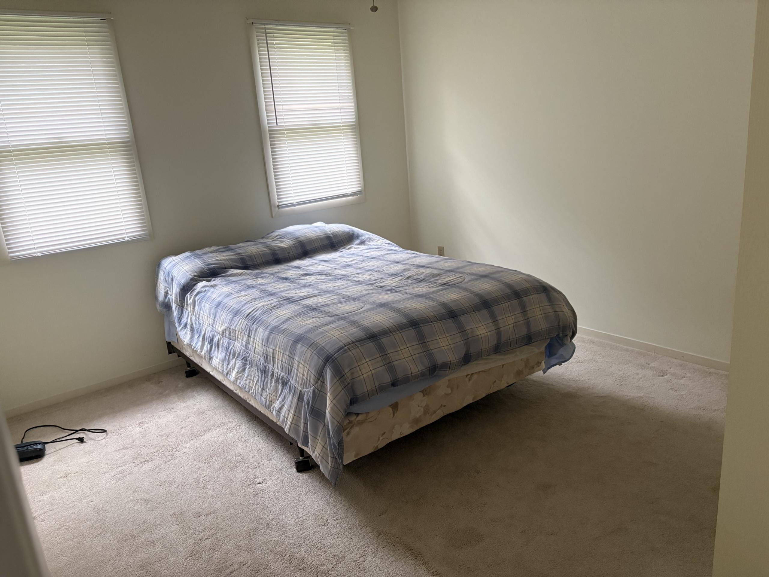 Bedroom with bed and windows