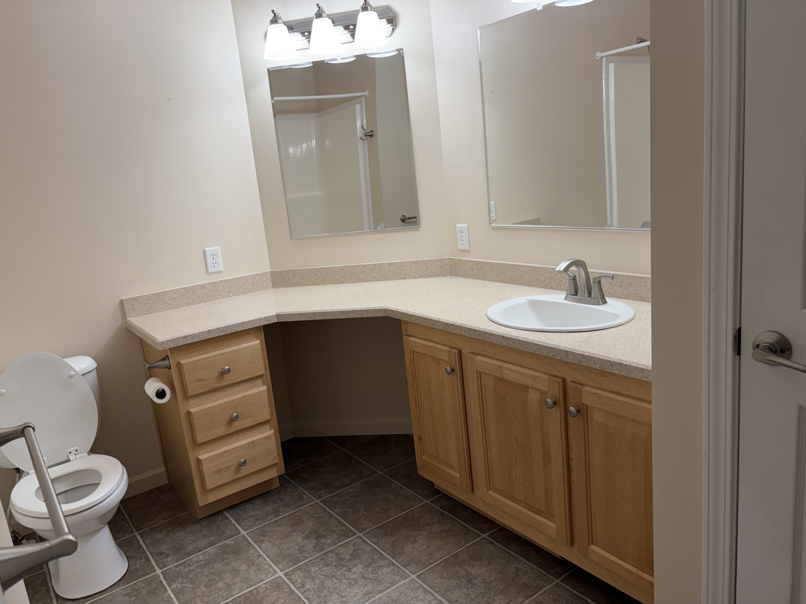 Accessible bathroom with toilet and vanity