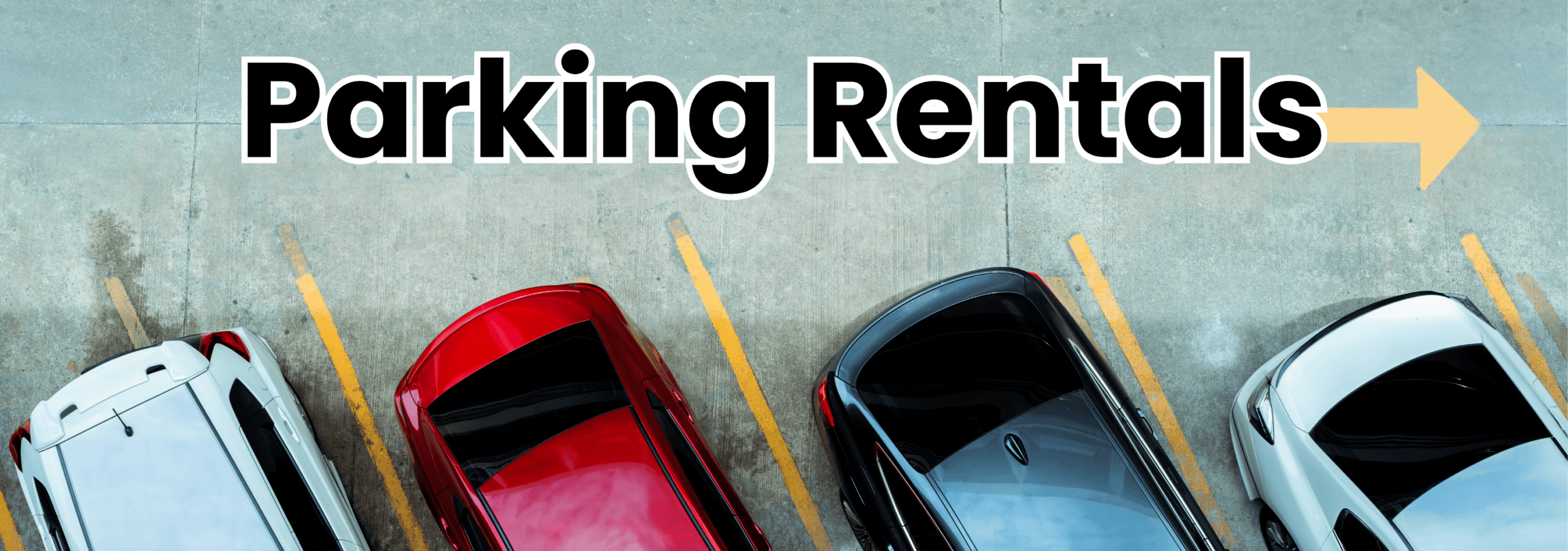 Parking rentals sign over cars
